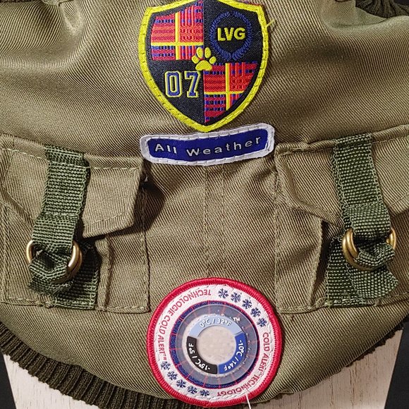 All Weather Green Hooded Dog Coat Size XS with Fleece Lining and Hood Pockets - Picture 4 of 6